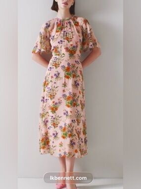 LK Bennett Elowen Pink Poppy Print Midi Dress